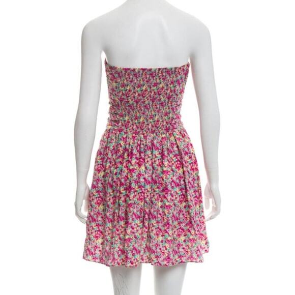 Parker NY Strapless Floral Print Silk Smocked Quilted Corset Mini Sundress - Picture 3 of 8